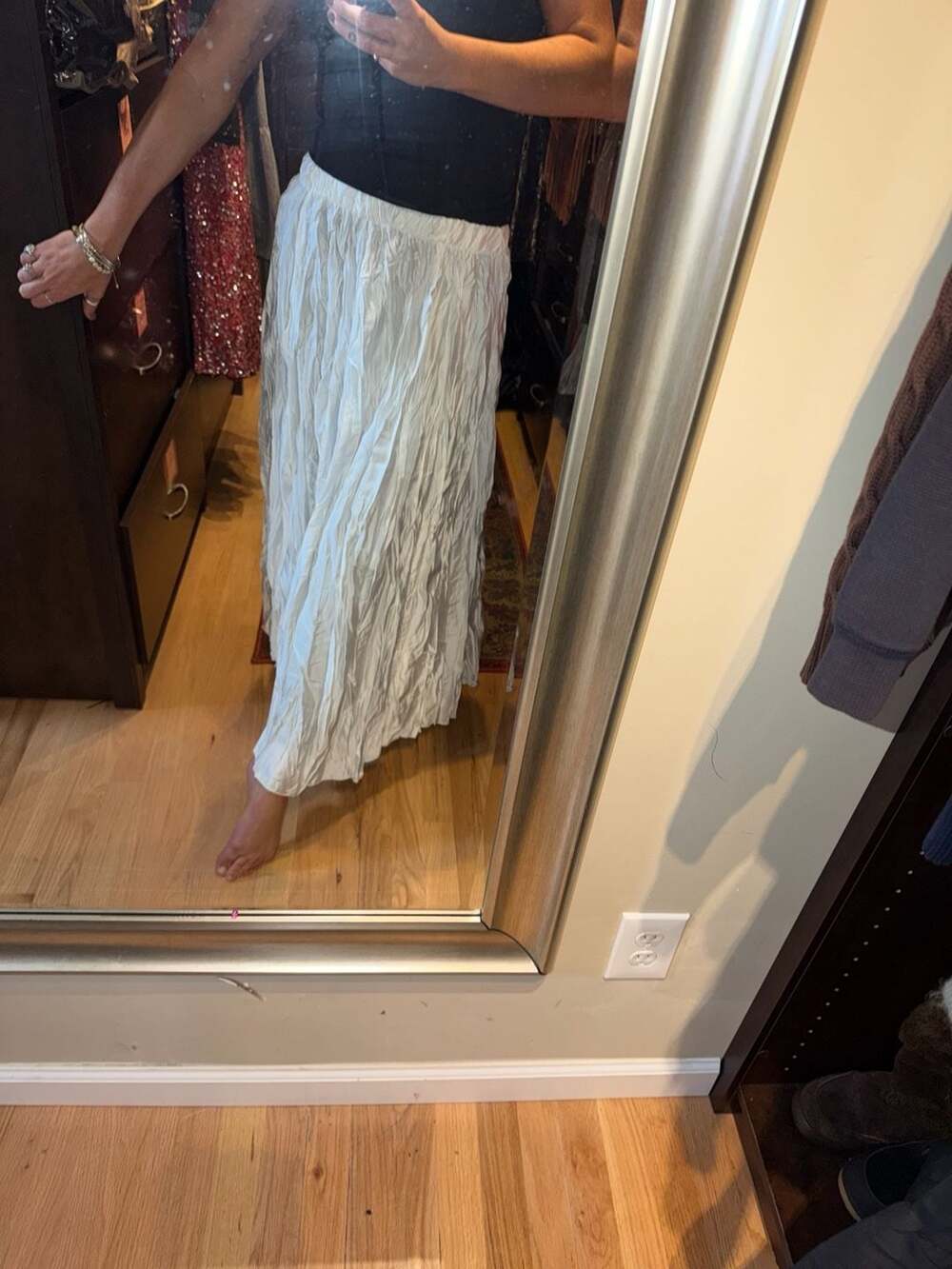 Milio Milano Crinkle Skirt Size L White Maxi Long Elastic Waist